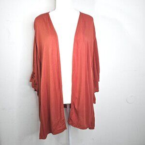 Maurices Terracota Rust Open Front Boho Floral Cut Out Bell Sleeve Cardigan